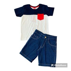 Red Shore short denim outfit